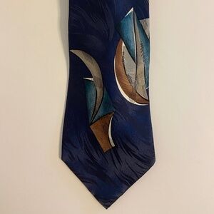 Vintage Chez Roffe Men’s Tie Abstract Design in Blue, Green, and Tan